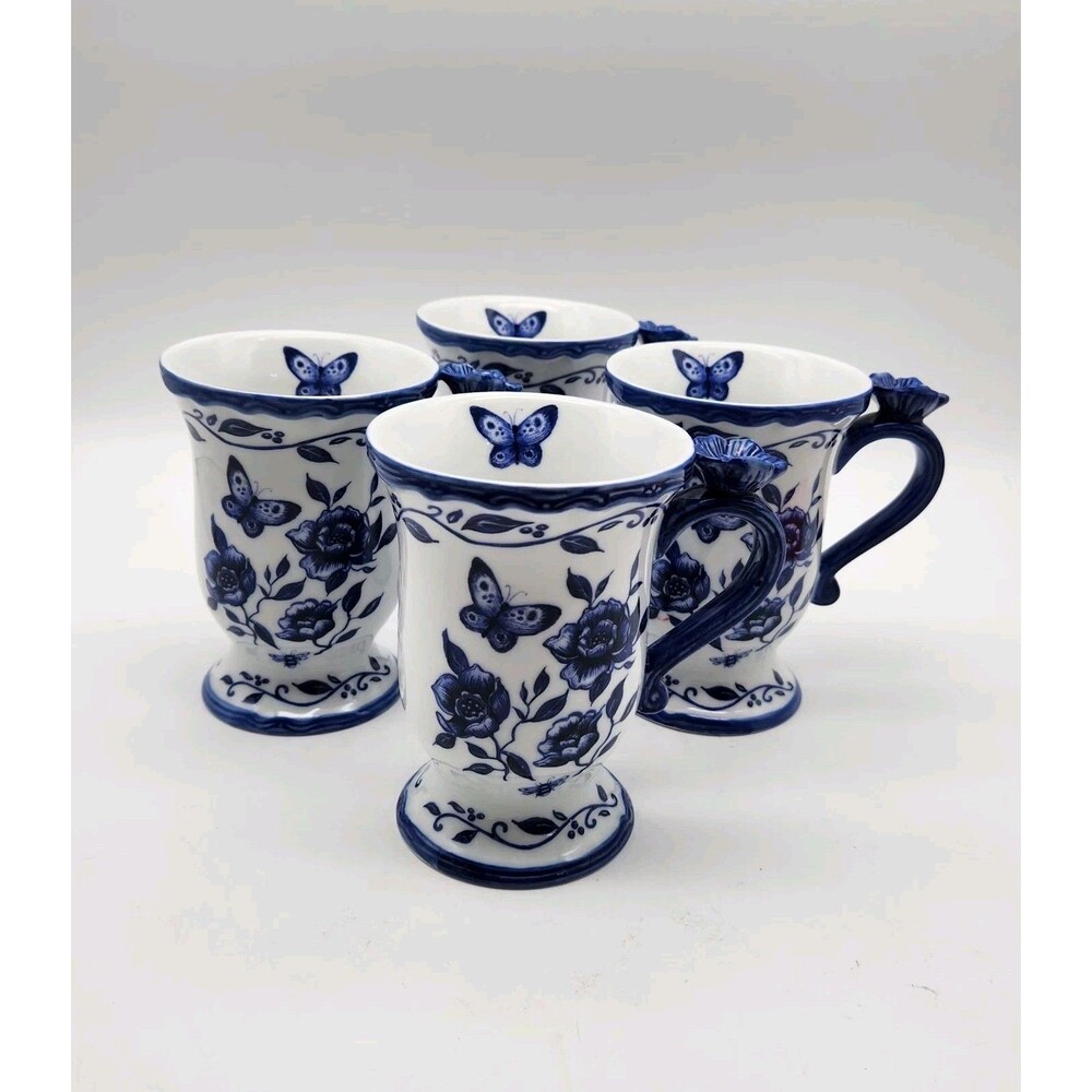 Cracker Barrel  Set (4) Blue Bliss Susan Winget Porcelain Mug /Butterfly Retired